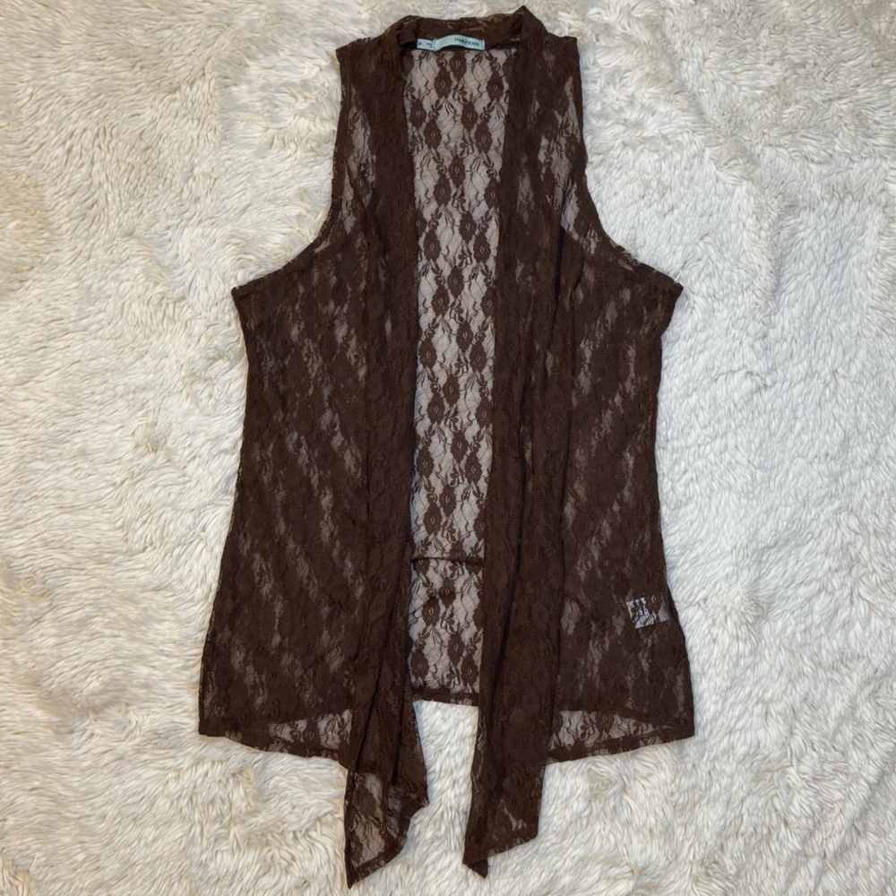 Maurice’s Brown Lace Open Front Sleeveless Cardigan